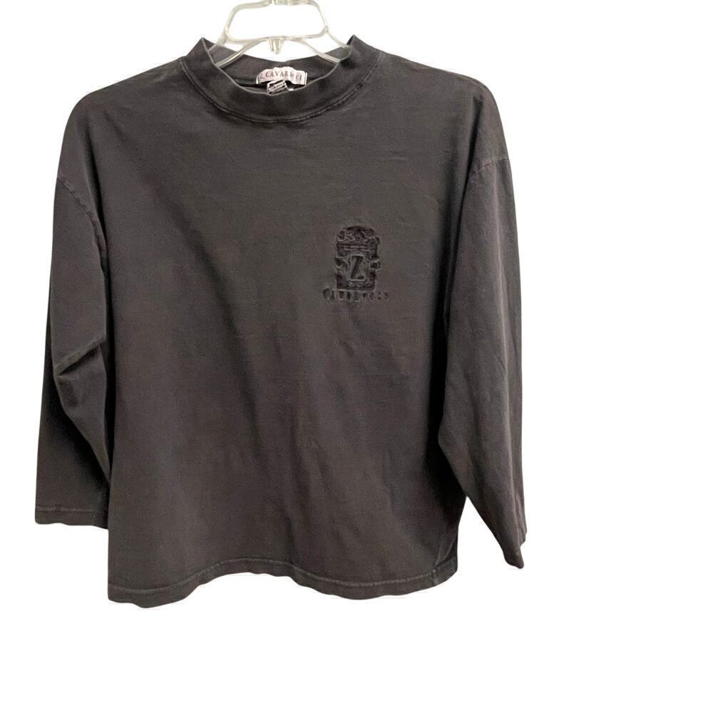 Z Cavaricci Vintage Black Long Sleeve Shirt Mock Neck Unisex Small
